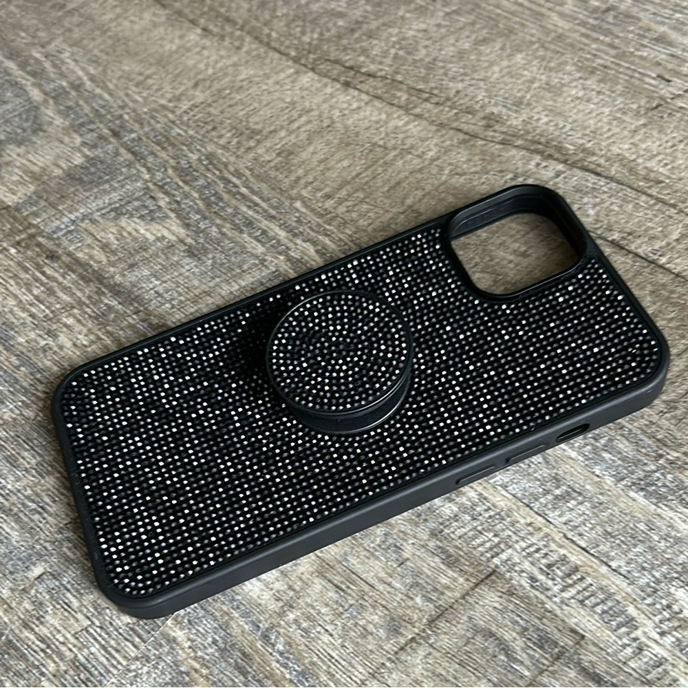 Bling pop up hard cover I phone 14 pro black